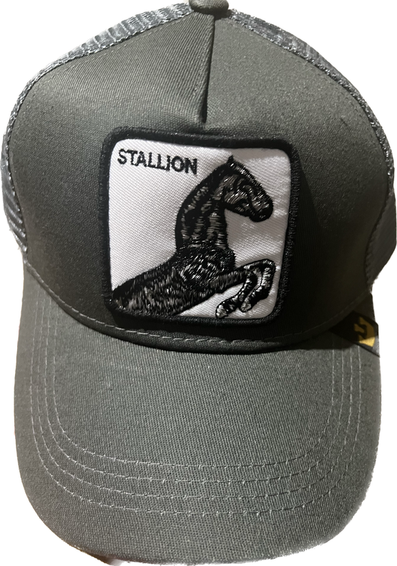 STALLION HORSE Retro Trucker 2-Tone Pull Patch Hat By Snapback - GREY and SILVER