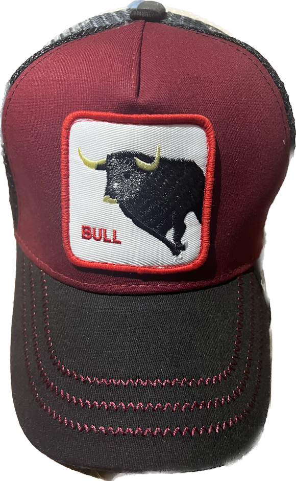 BULL  Retro Trucker 2-Tone Pull Patch Hat By Snapback - CARDINAL & BLACK