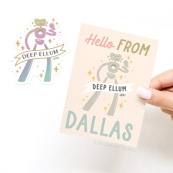 Hello From Deep Ellum Dallas Traveling Man Sticker Greeting Card