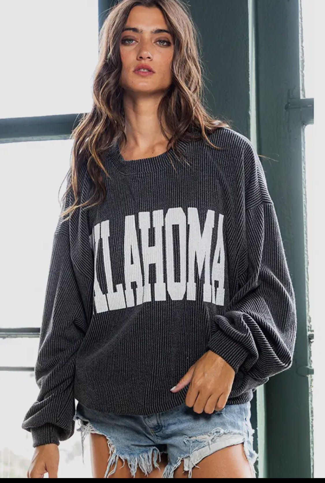Oklahoma corded light weight crewneck sweatshirt with stretch