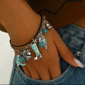 Trendy Western Cowgirl TurquoiseBracelets Vintage Sliver Charm Cowboy Hat Boots Chain Link Bracelet