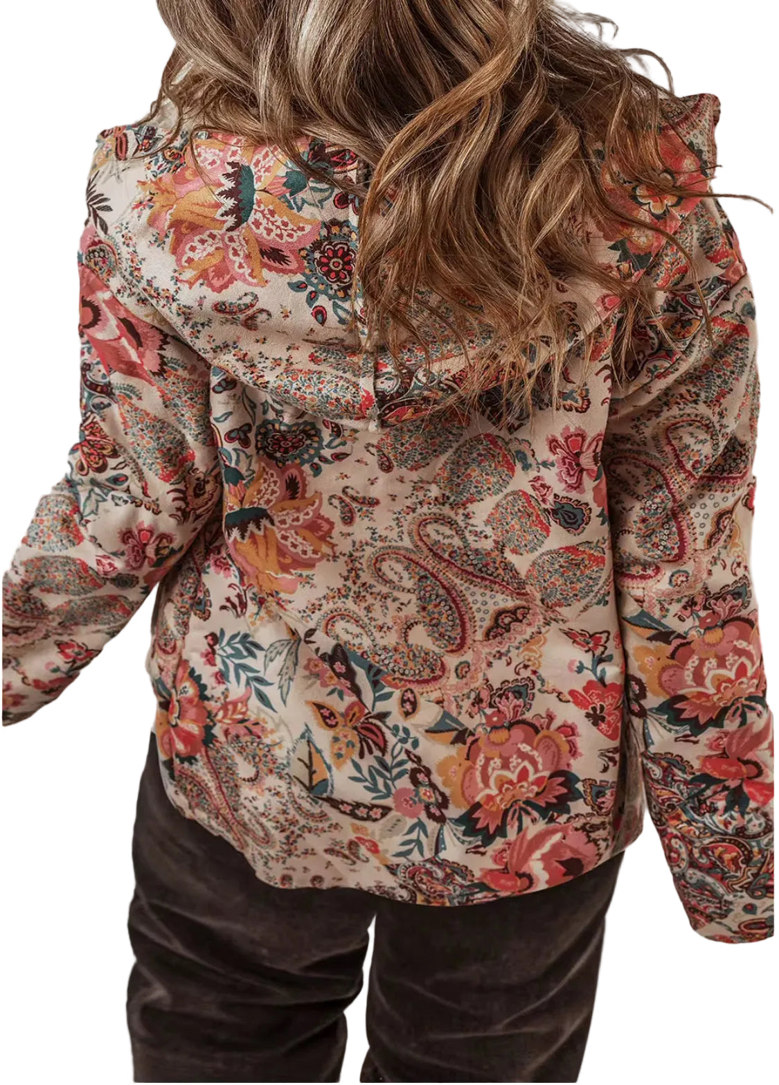 Vintage Paisley Floral Printed Sherpa Lined Hooded Jacket