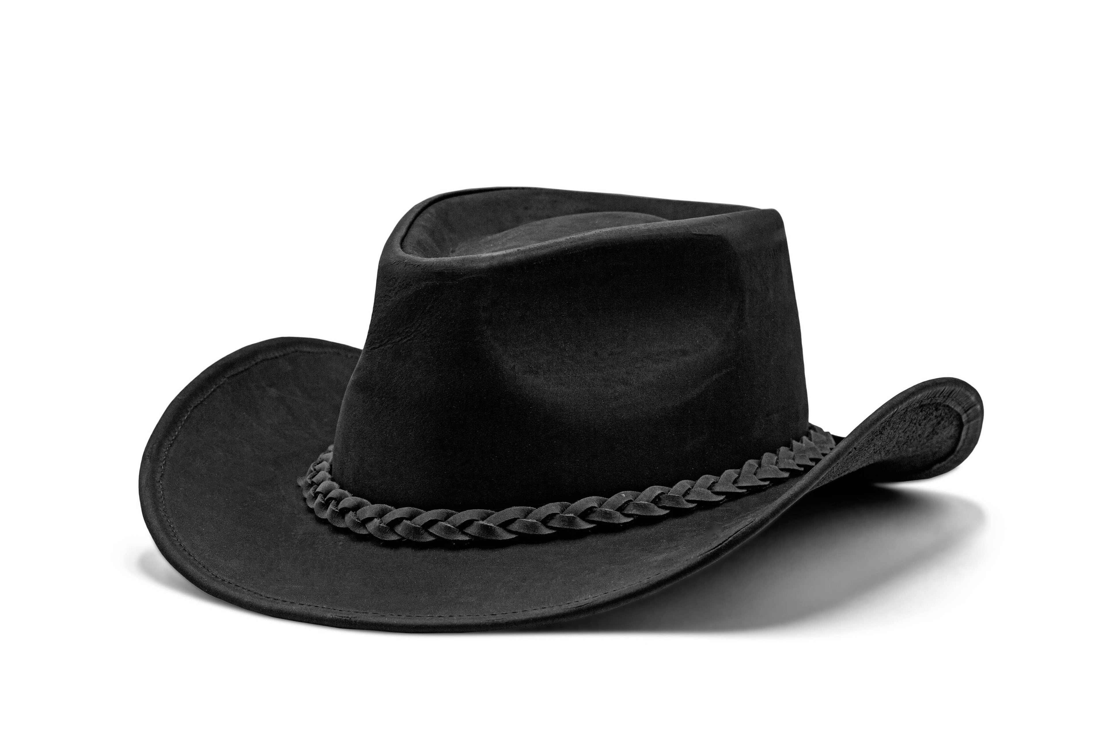 Unisex Black Shapeable Western Leather Outback Cowboy Hat
