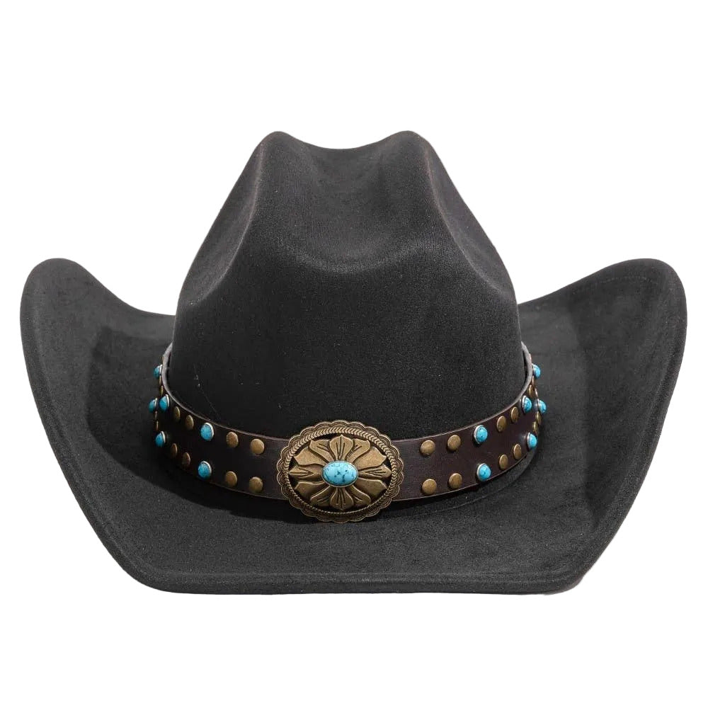 Western Turquoise Concho Strap Cowboy Hat