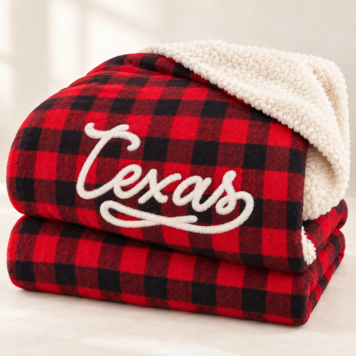 Texas Buffalo Plaid Flannel & Sherpa Blanket