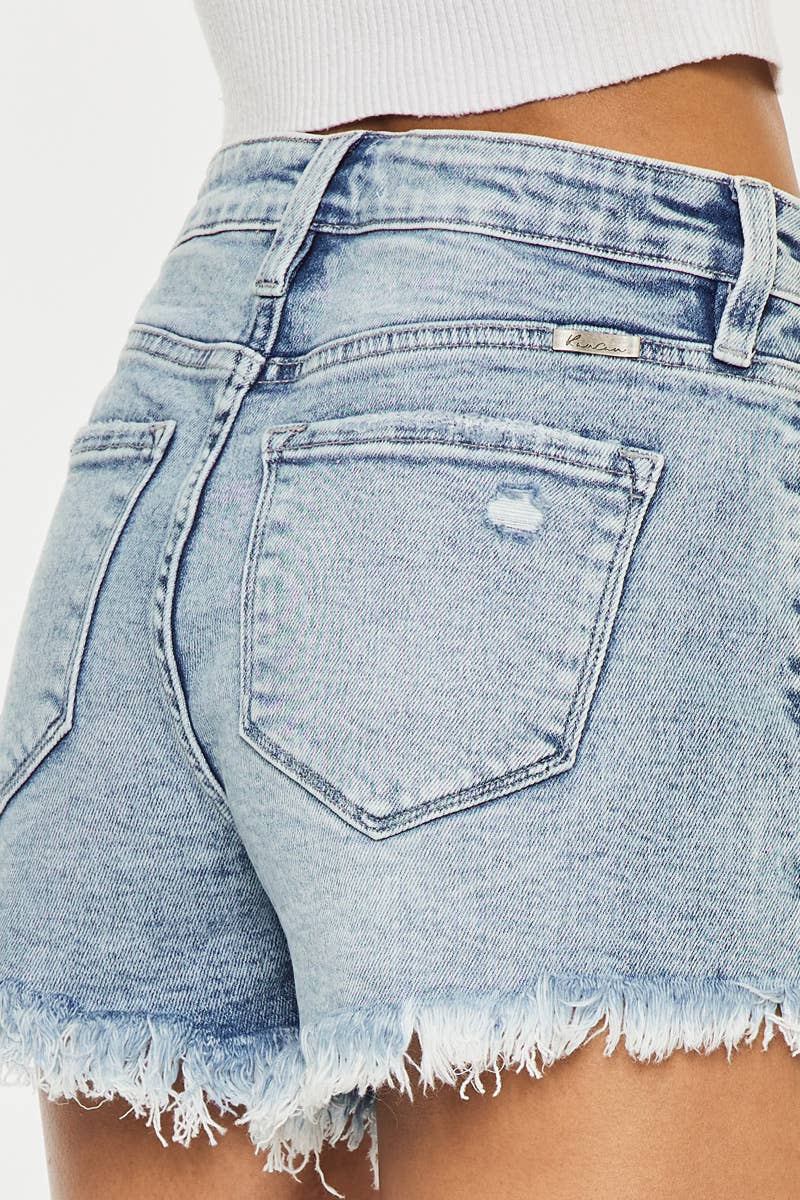 HIGH RISE FRAY HEM DENIM SHORTS