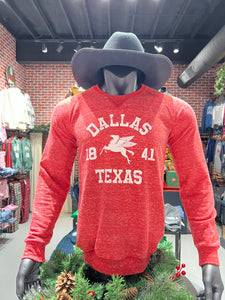 Dallas Texas 1841 Pegasus Red Snow Heather French Terry Crew Fleece Sweater