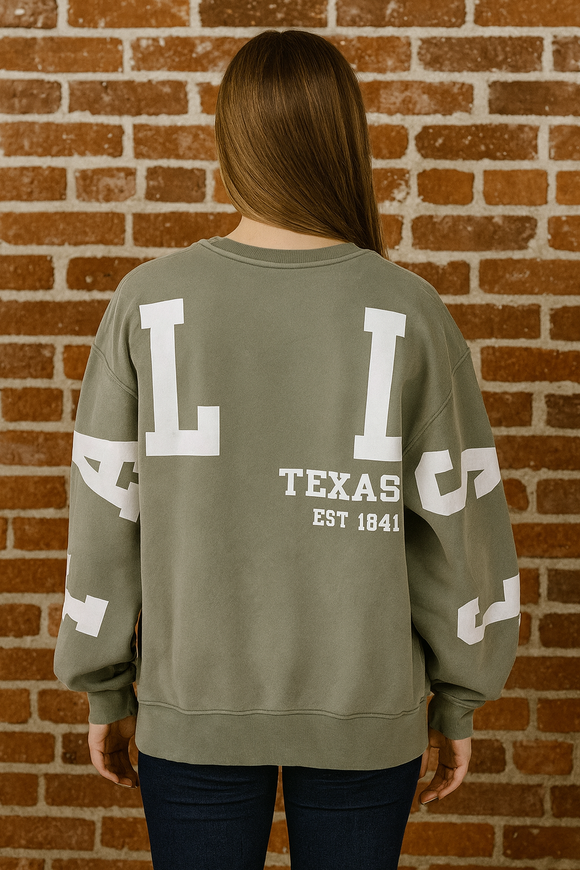 Dallas Texas 1841 French Terry Crew Fleece Sweatshirt