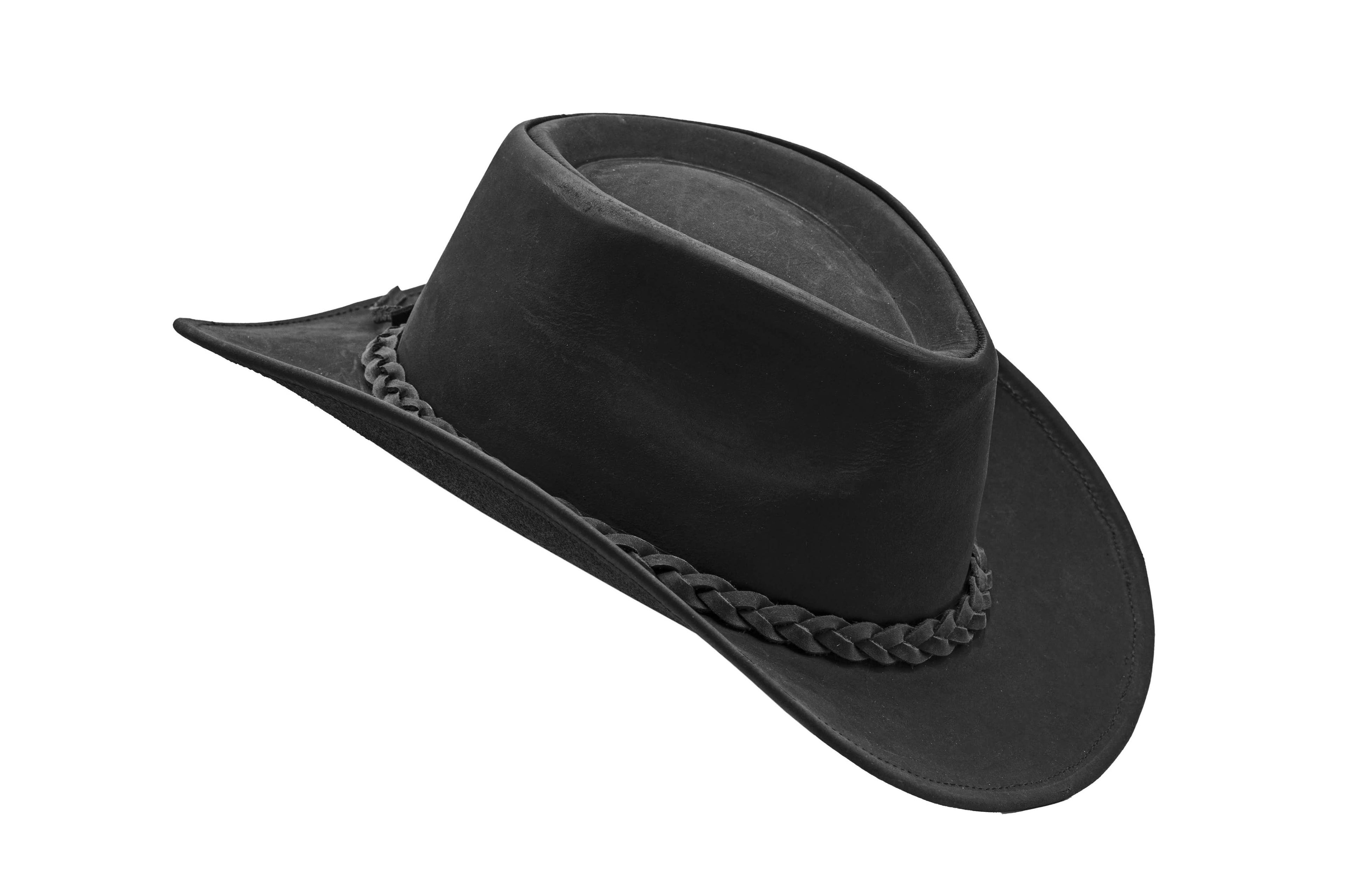 Unisex Black Shapeable Western Leather Outback Cowboy Hat