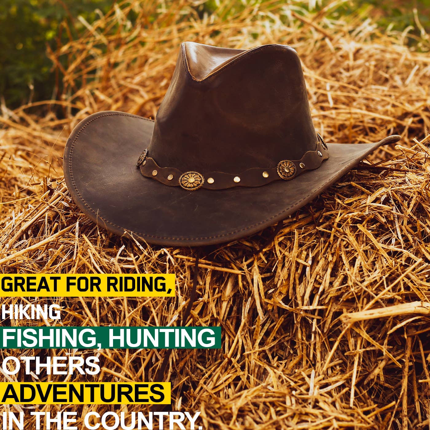 HADZAM Shapeable Brown Wide Brim Western Leather Cowboy Hat