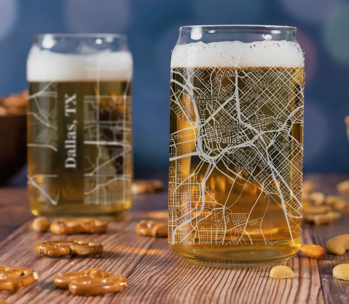 Dallas TX - Street Map - Engraved BEER Glass