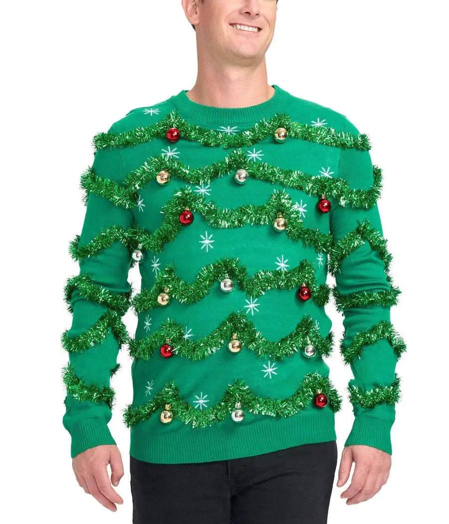 Gaudy Garland Men's Embellished Ugly Christmas Tree Sweater