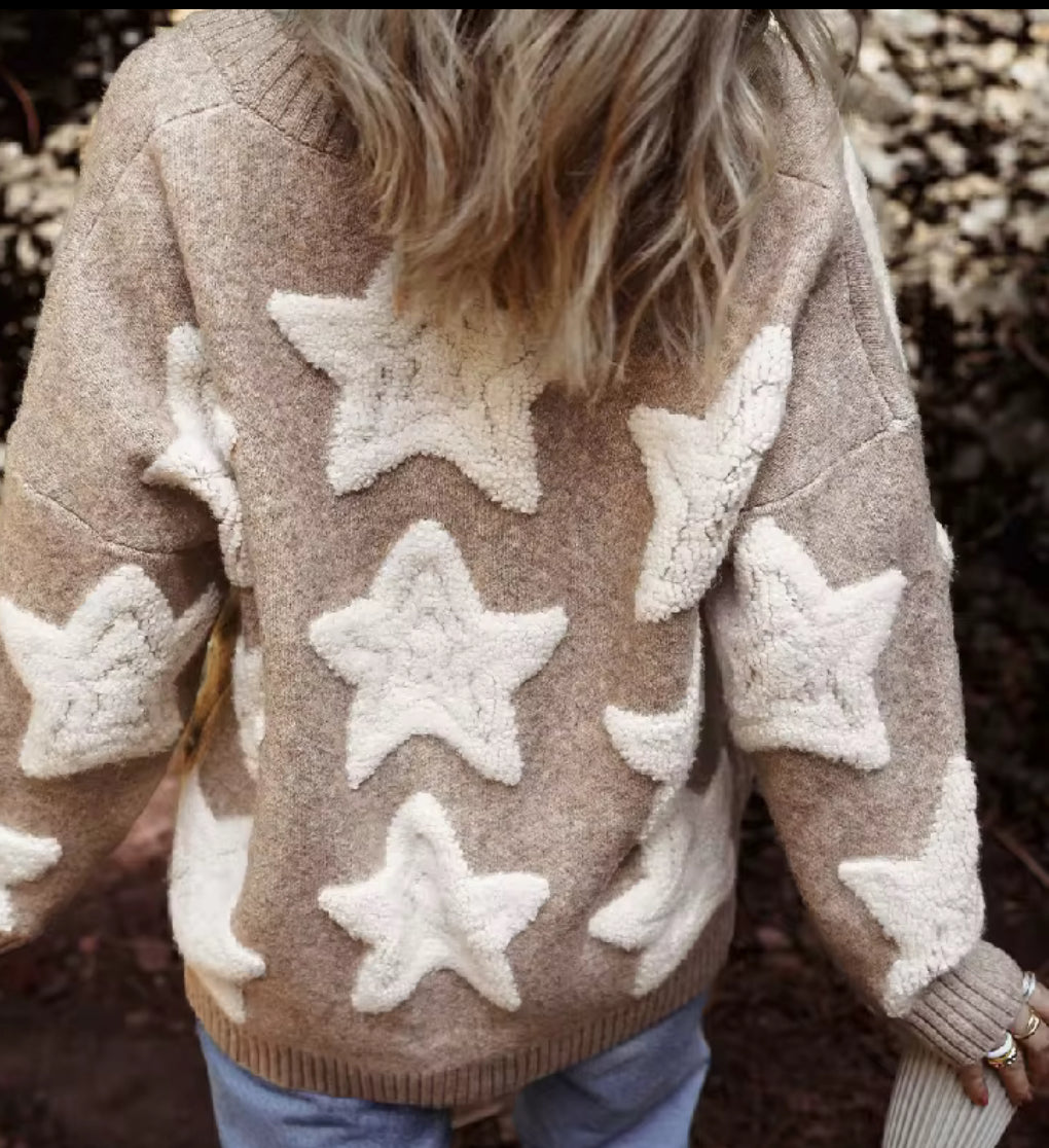 3 Star button up cardigan Cable Knit  Sweater