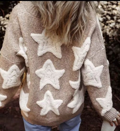 3 Star button up cardigan Cable Knit  Sweater