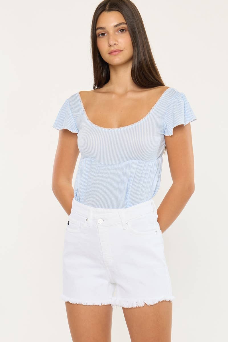 White 90's Crossover Women's  Shorts Comfort Stretch 5 Pocket Frayed Hem