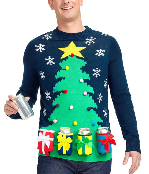 Christmas Tree Beer Holder Men's Ugly Christmas Sweater