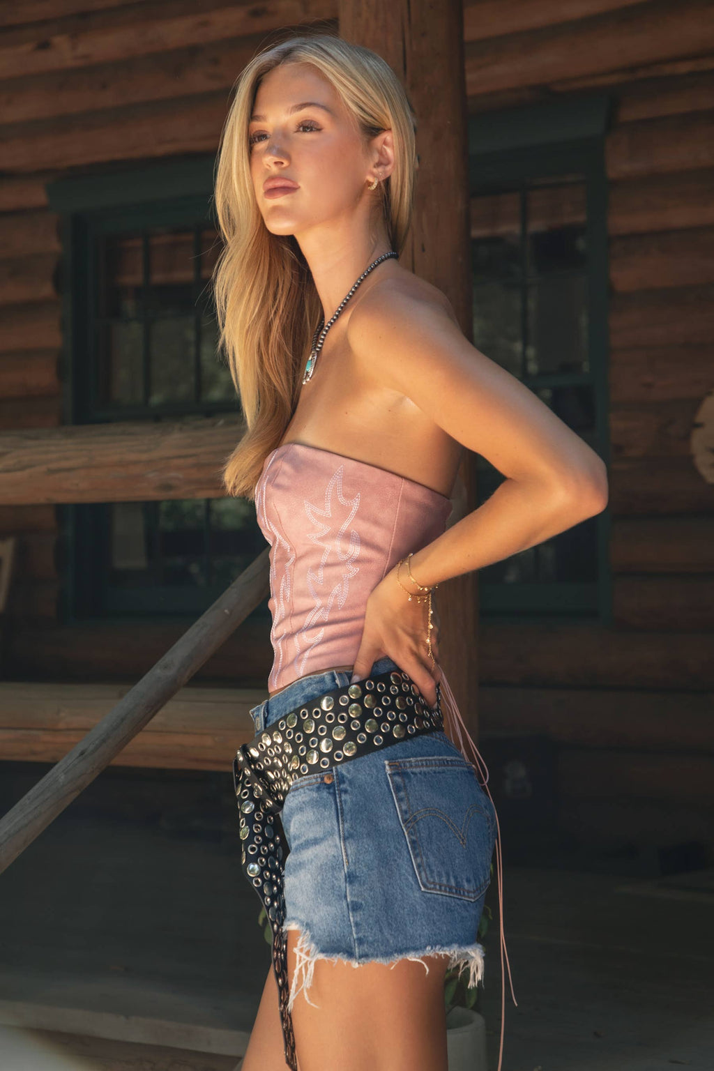 BECKEE  Vegan Leather Embroidered Western Corset Top