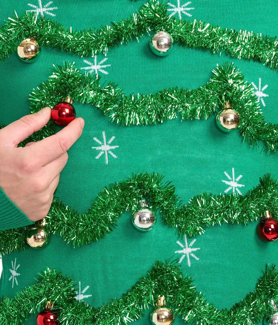 Gaudy Garland Men's Embellished Ugly Christmas Tree Sweater