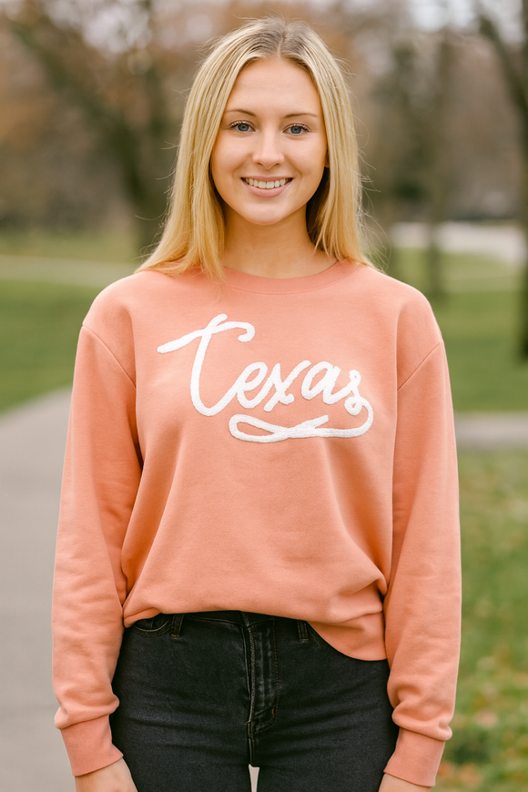 Texas chenille script crewneck soft brushed Sweatshirt