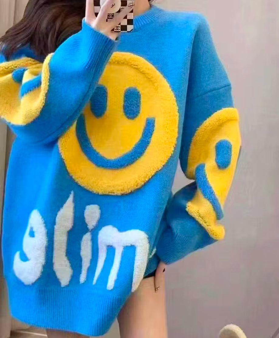 Smiley Face Cable Knit  Sweater