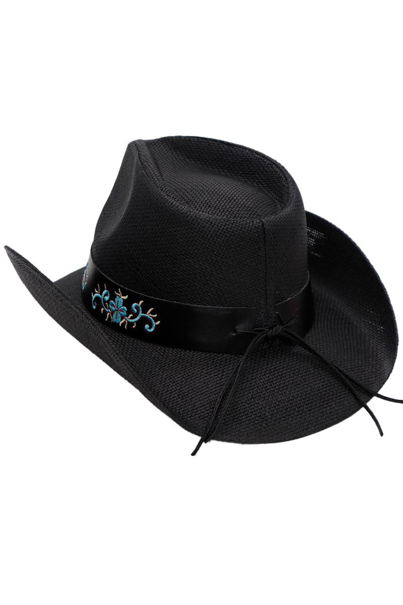 Turquoise Concho Belt Hard Shell Straw Cowboy Hat