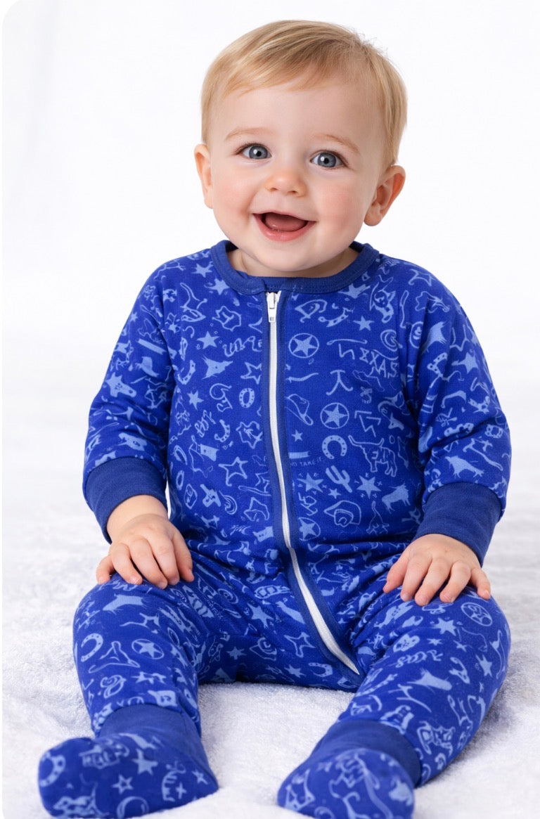 Texas Icons Baby Zip Up - bluebonnet blue