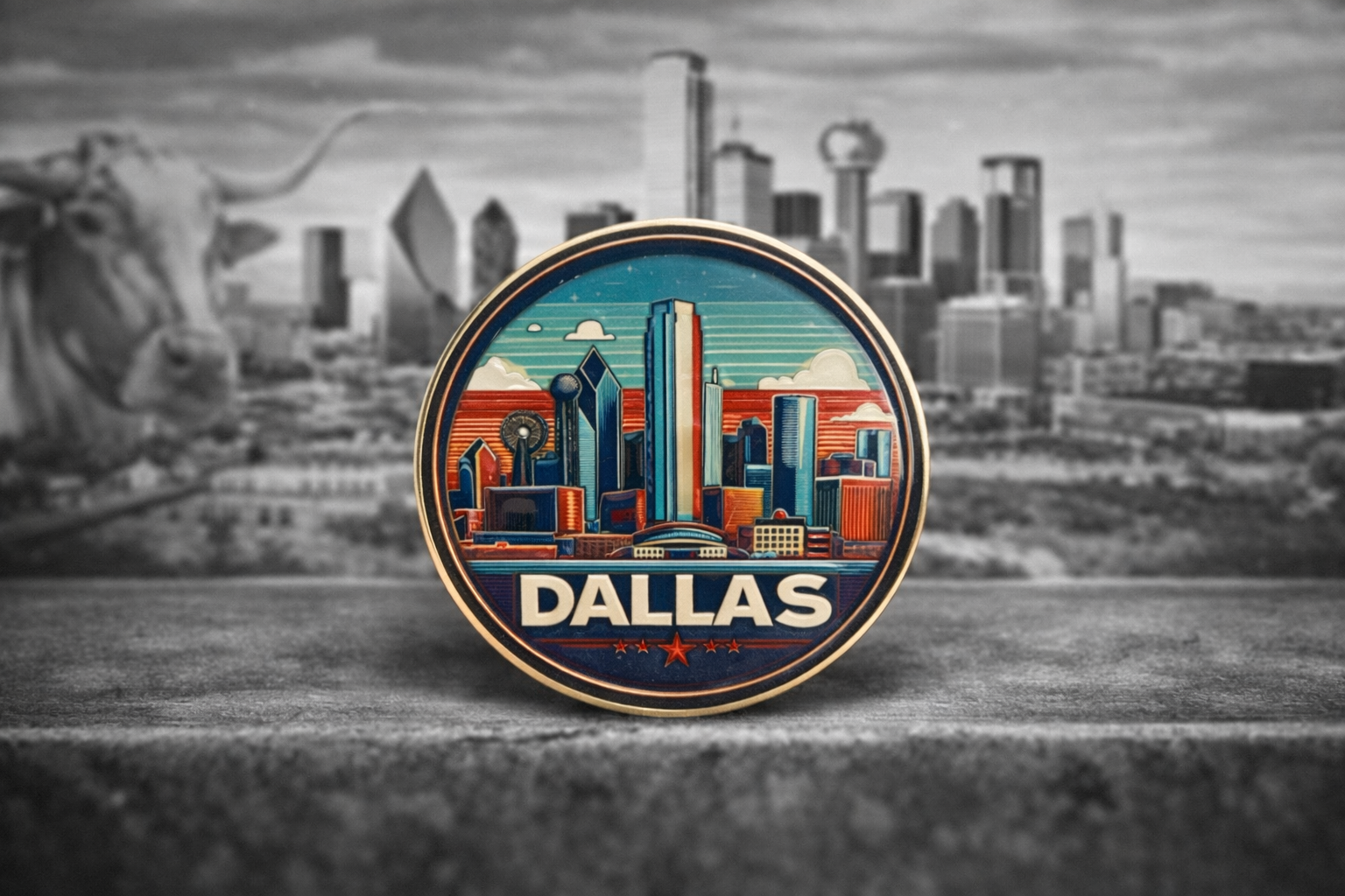 Collector edition Dallas circle skyline jumbo Lapel Pin
