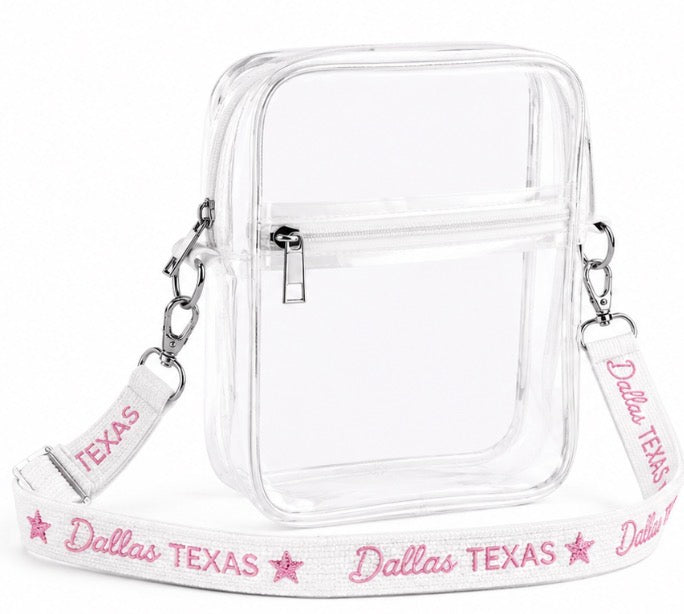 Dallas Texas Pink Beaded Strap Clear Stadium Crossbody Purse