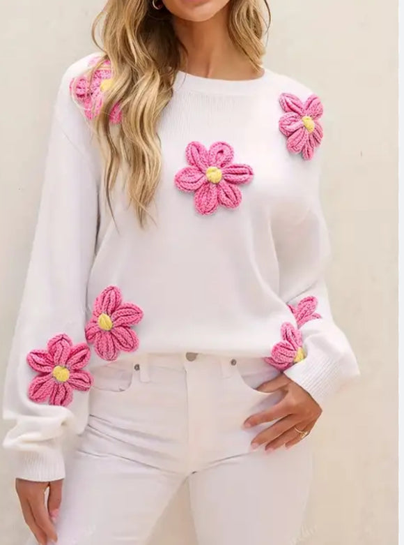 Flower Cable Knit  Sweater