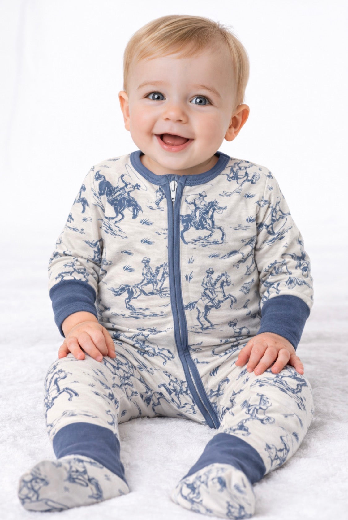 Texas Rodeo Baby Zip Up - Natural bluebonnet blue