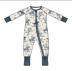 Texas Rodeo Baby Zip Up - Natural bluebonnet blue