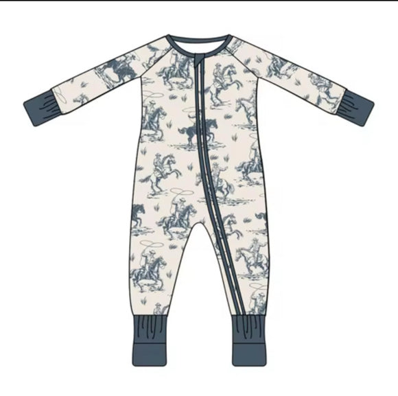 Texas Rodeo Baby Zip Up - Natural bluebonnet blue