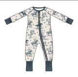 Texas Rodeo Baby Zip Up - Natural bluebonnet blue
