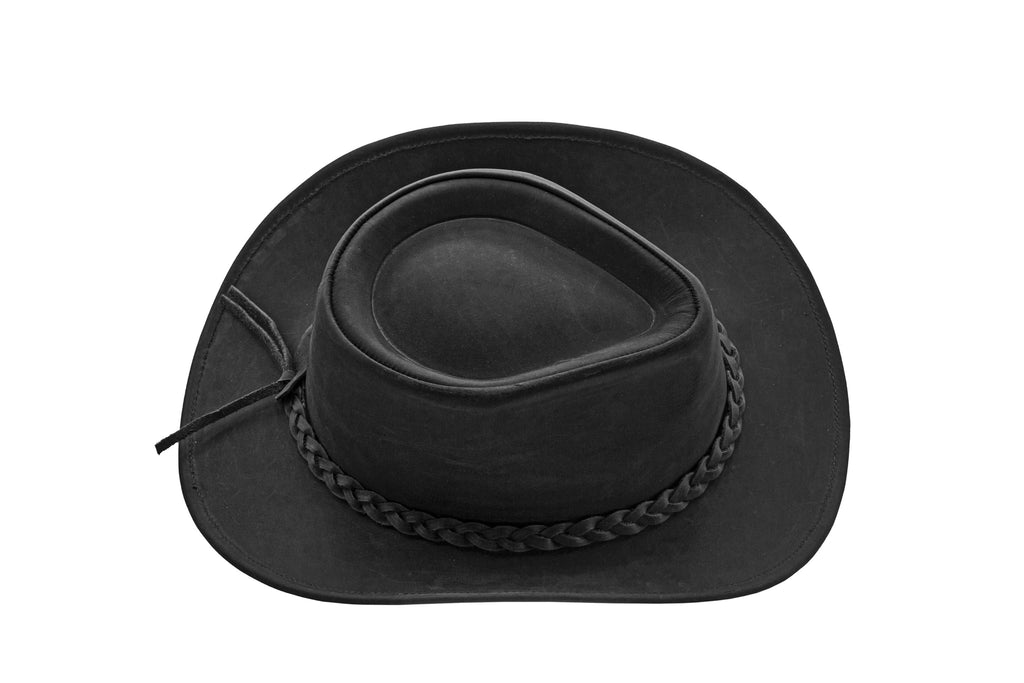 Unisex Black Shapeable Western Leather Outback Cowboy Hat