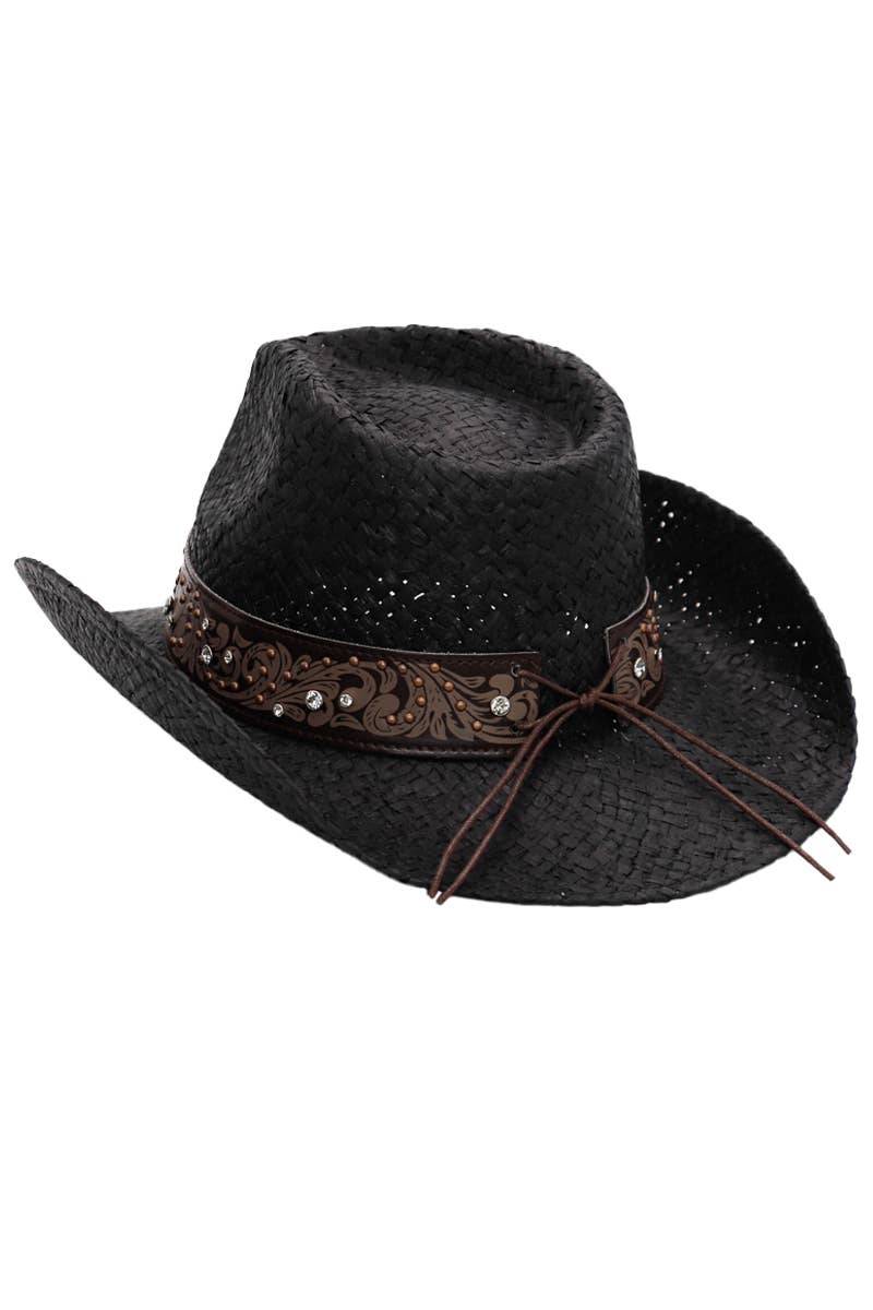 Heart Bling Rhinestone Belt Ombre Straw Cowboy Hat