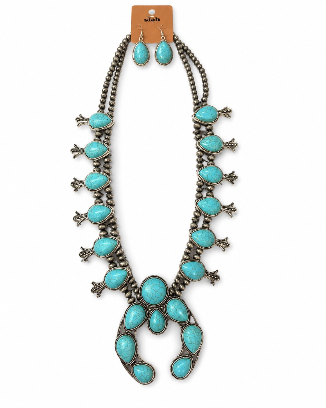 Turquoise Squash Blossom Necklace & Earring Set – Western Statement Jewelry