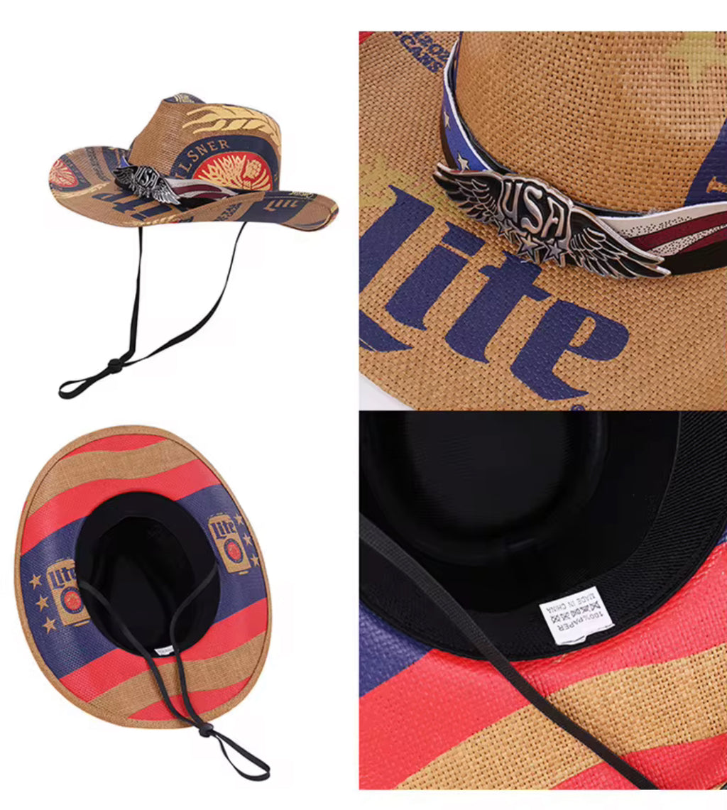 USA Beer Western Straw Cowboy Hat