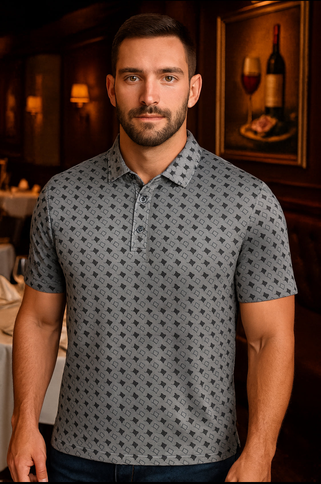 Texas State Performance Polo Charcoal with Black Texas States