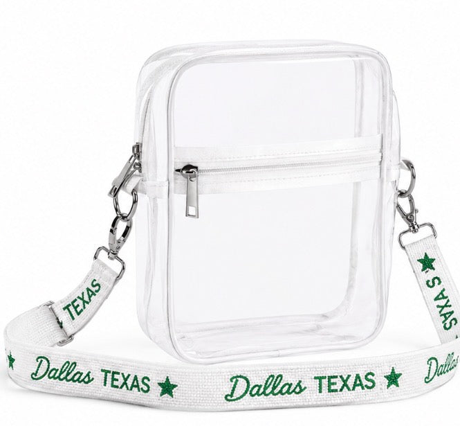 Dallas Texas Green Beaded Strap Clear Stadium Crossbody Purse
