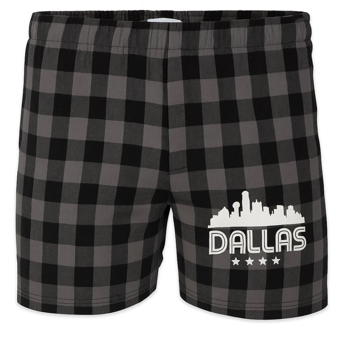 MEN'S 100% COTTON DOUBLE-BRUSHED FLANNEL BOXER Black Grey with Dallas Skyline