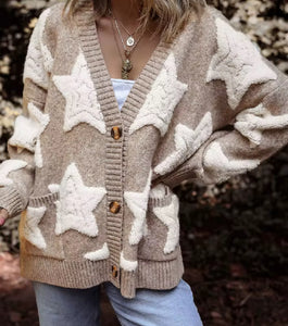 Star button up cardigan Cable Knit  Sweater