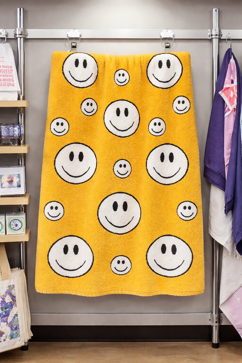 Happy face yellow Sherpa -60X50 Tap Throw