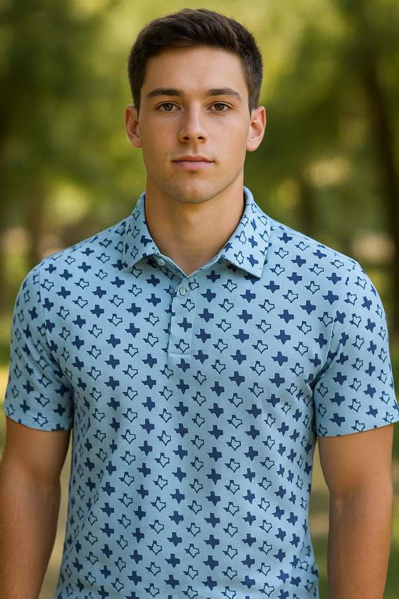 Texas State Performance Polo Light Blue/Navy by Texas Life Outfitters