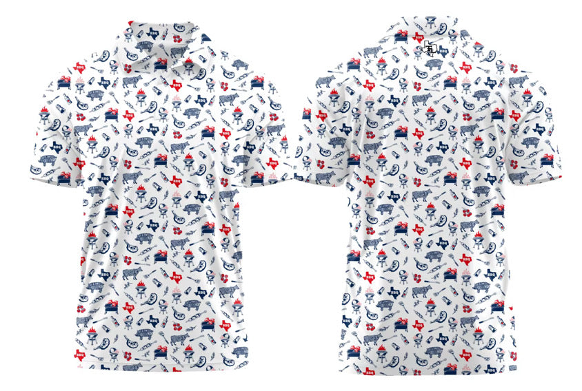 Texas Barbecue BBQ Performance Polo white