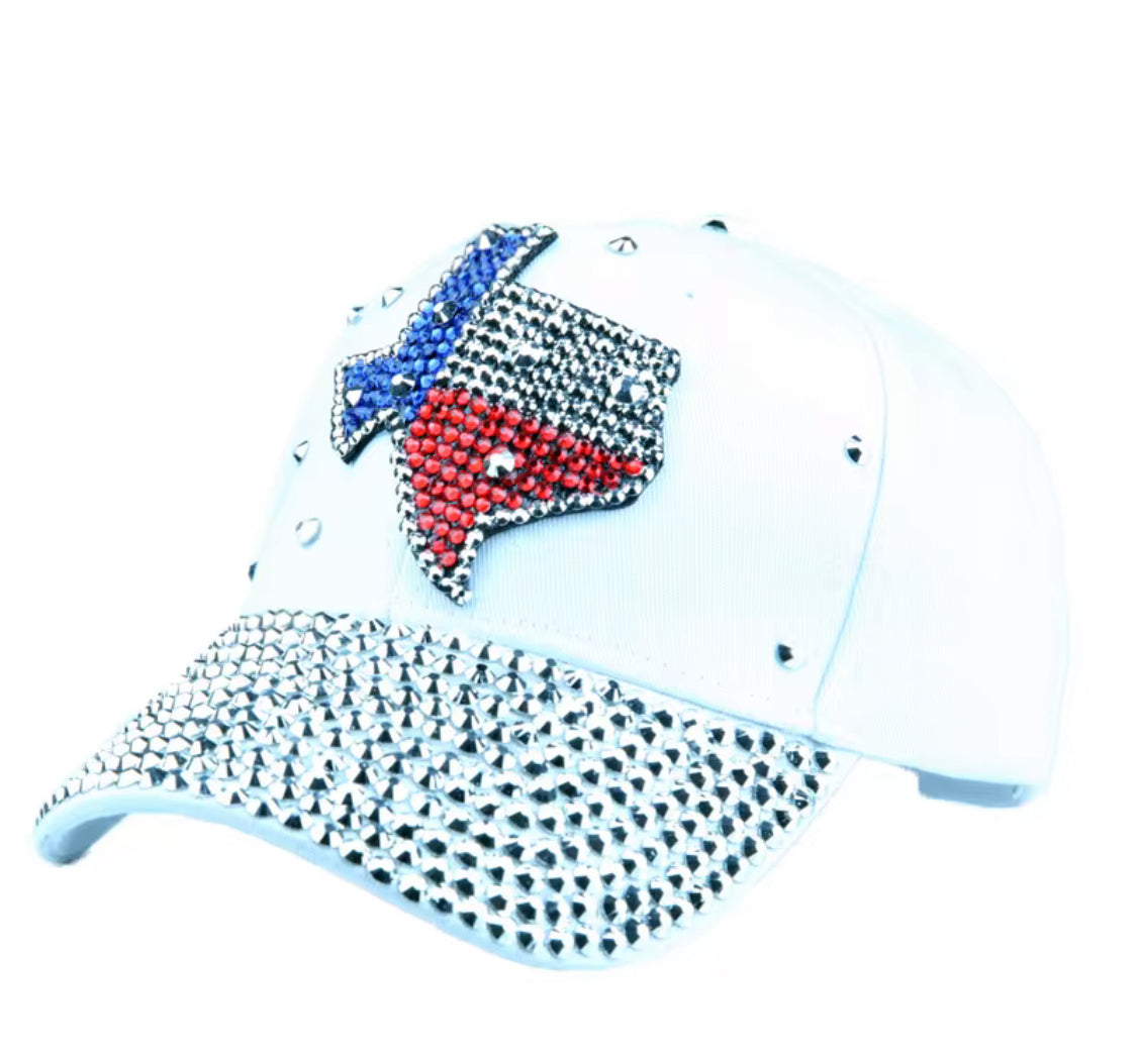 TEXAS State Shaped Bling EMBROIDERED STUDDED BASEBALL CAP