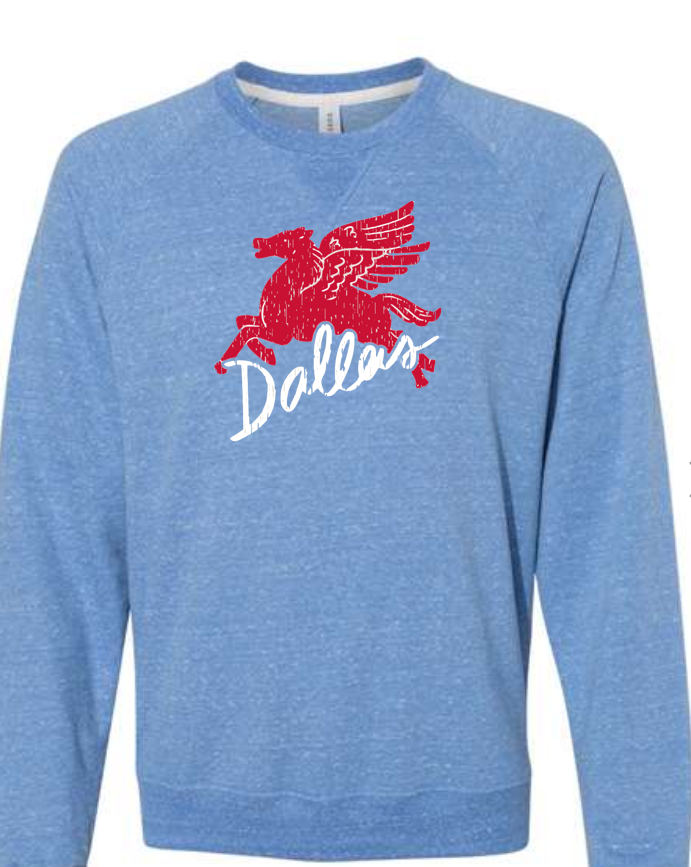 Dallas Pegasus Royal Snow Heather French Terry Crew Fleece Sweater