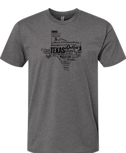 Texas Cities Map Unisex T-Shirt – Heather Gray