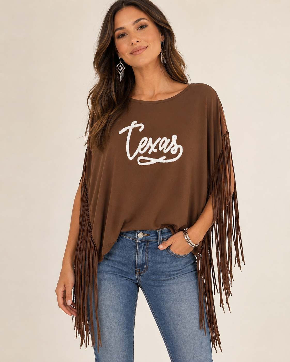 Texas Fringe Poncho Top – Chocolate Brown