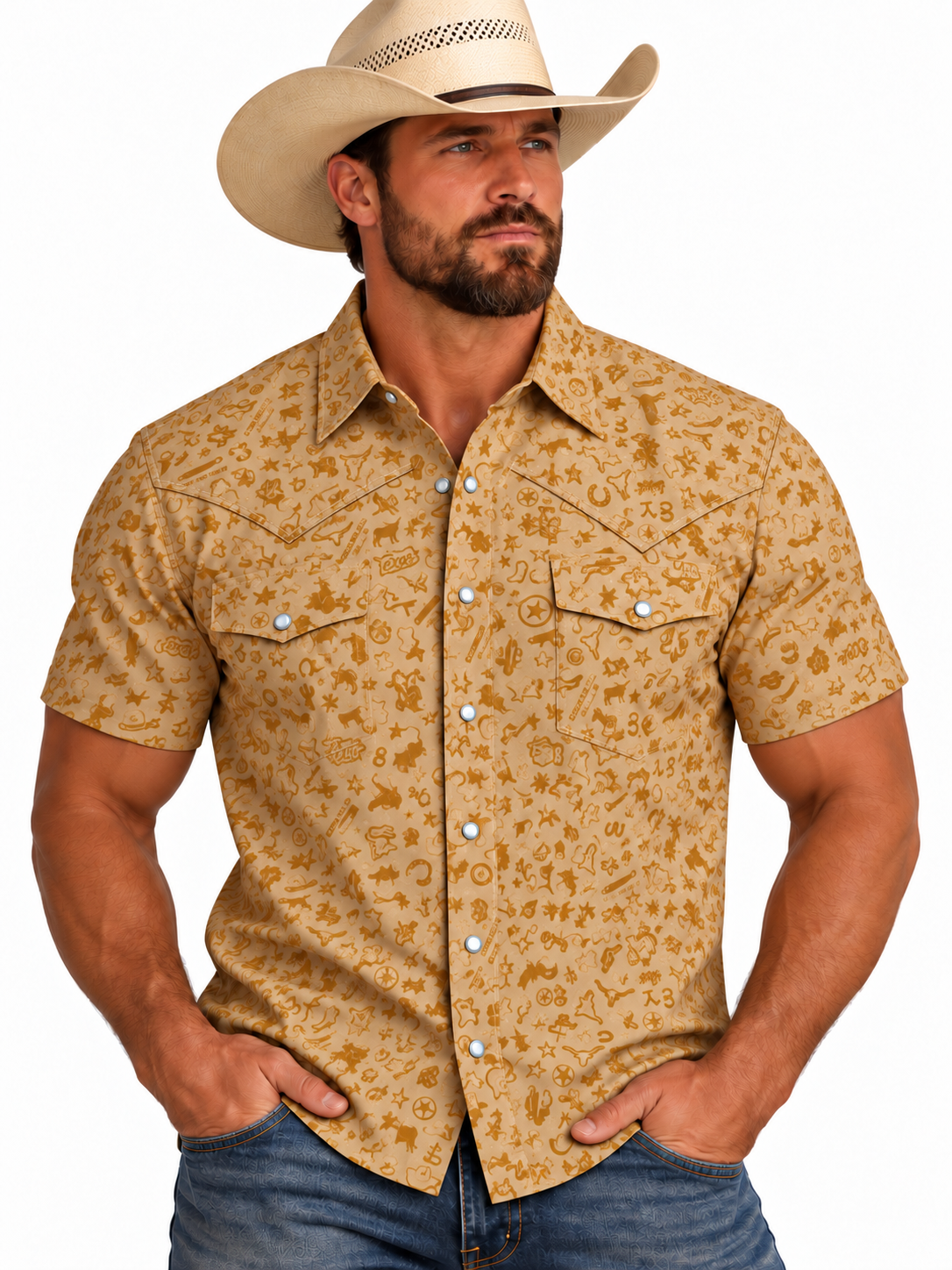 Texas Icons Pearl Snap Button Dress Shirt