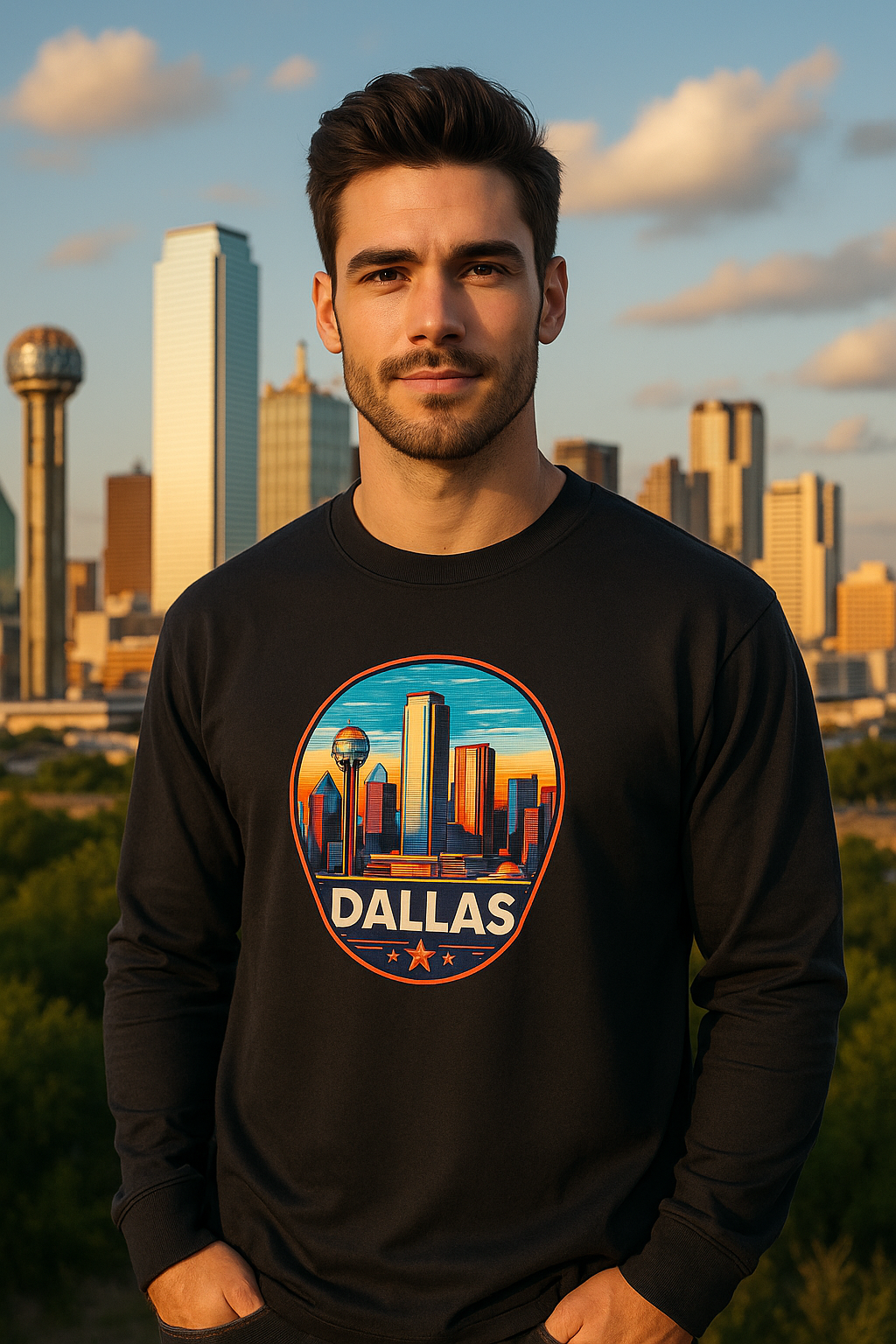 Dallas Vintage Skyline Heavyweight oversized Long Sleeve T-shirt